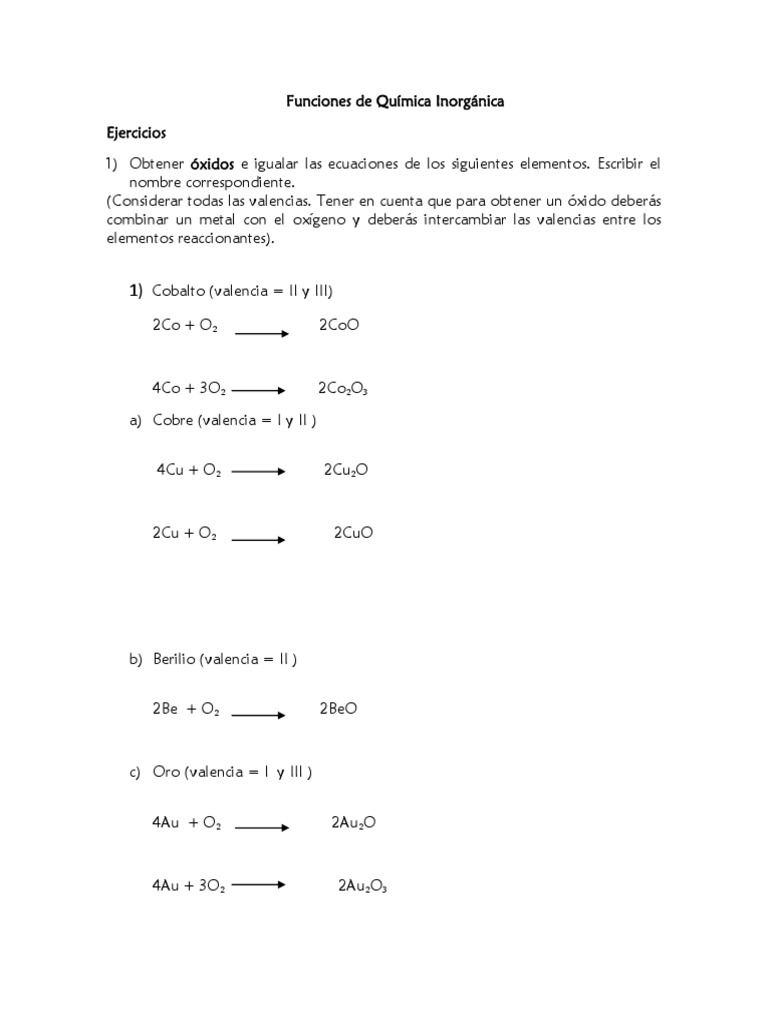 Ejercicios de Química Inorgánica | PDF | Valencia (Química) | Molibdeno