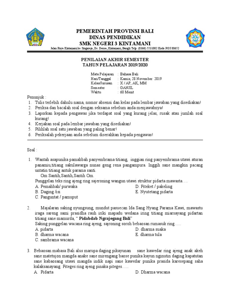 Pas Bahasa Bali Kelas X Ganjil Anik Ardiningsih Pdf