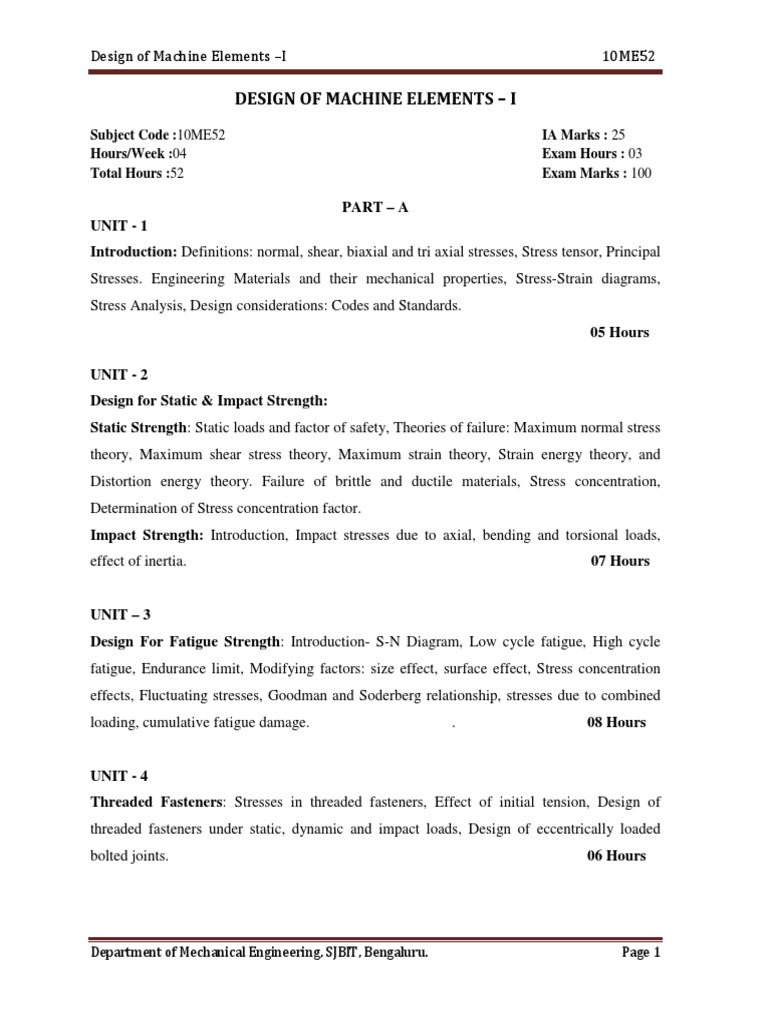 Mech-V-Design of Machine Elements I (10me52) - Notes PDF | PDF ...