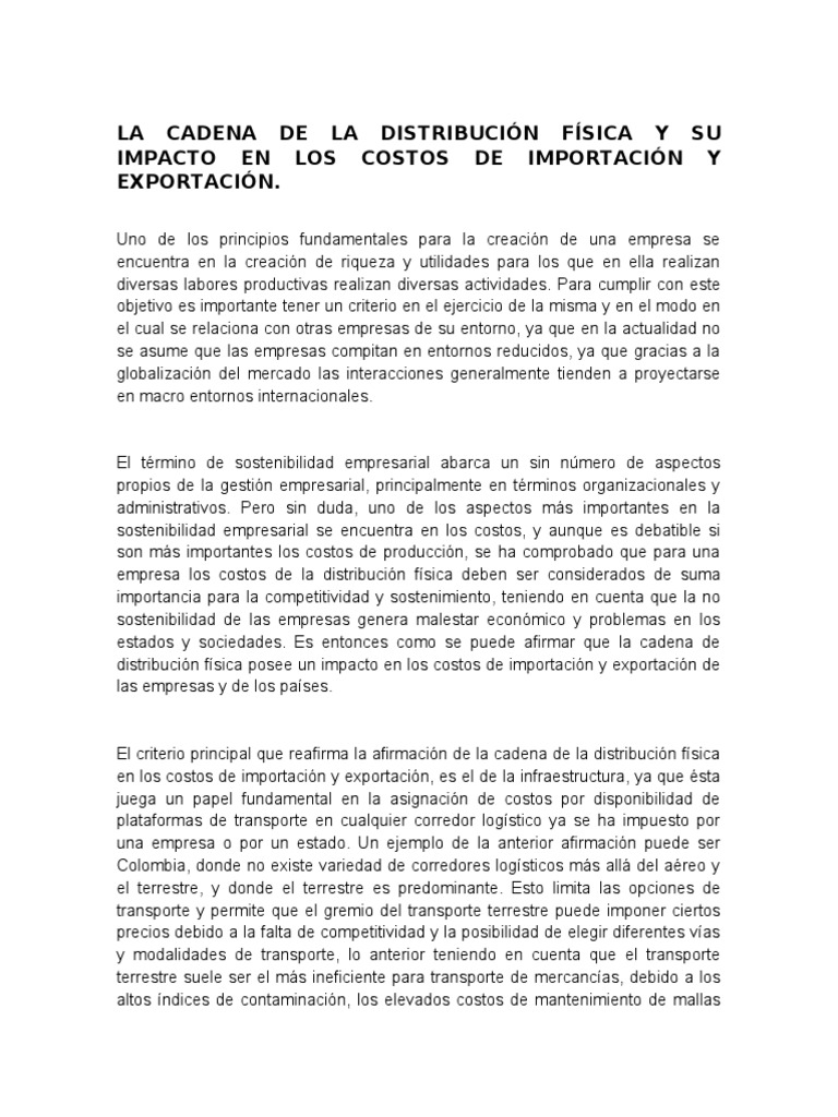 La Cadena de La Distribución Física y Su Impacto en Los Costos de ...