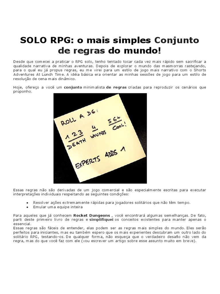 Solo RPG o Mais Simples | PDF | Jogos de RPG | Lazer