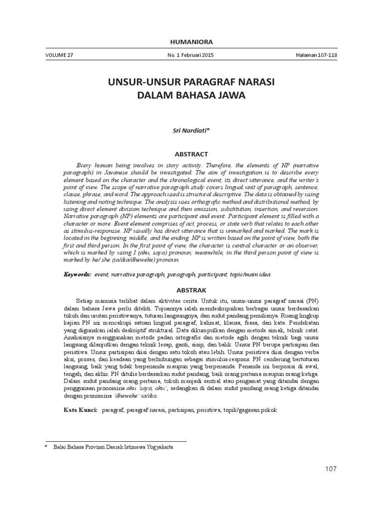 Id Unsur Unsur Paragraf Narasi Dalam Bahasa Jawa Pdf Pdf Narration Indonesia
