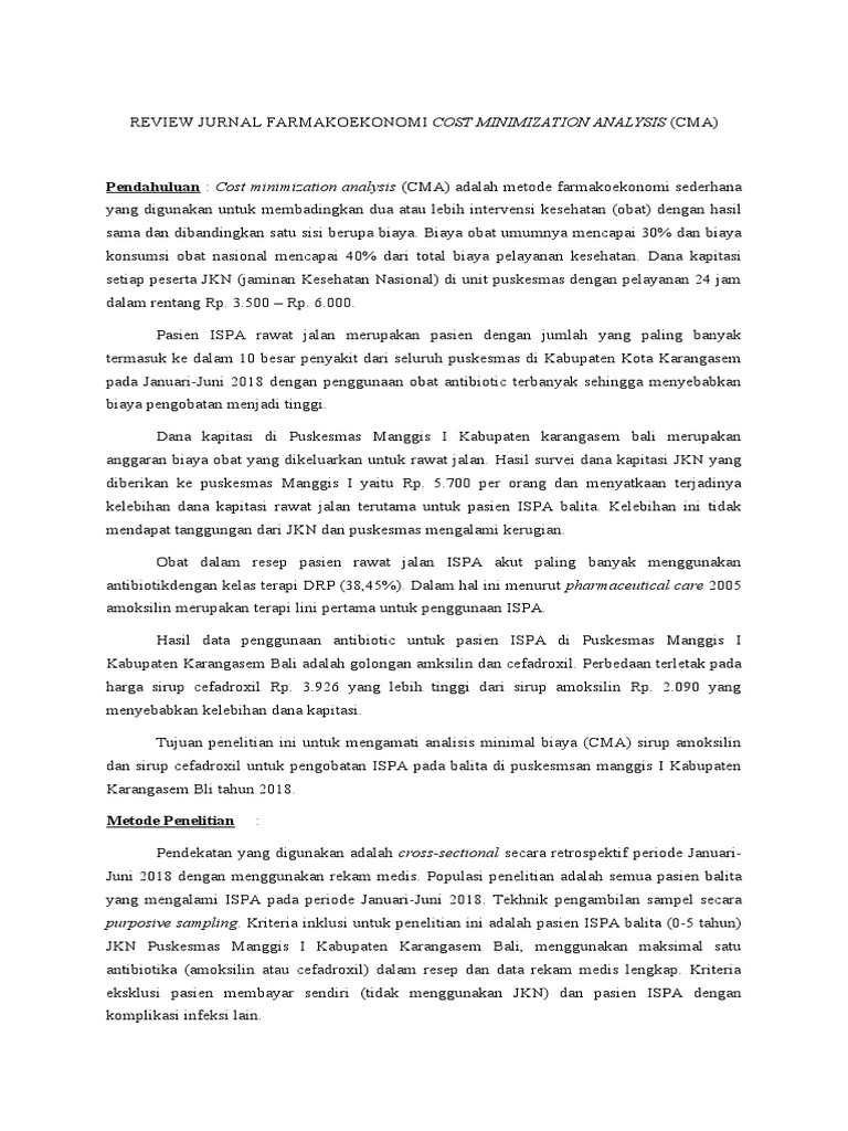 Review Jurnal Farmakoekonomi Cost Minimization Analysis | PDF ...