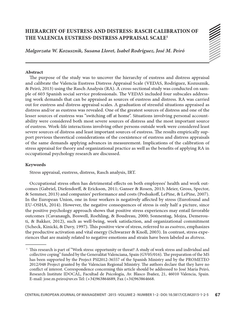 Eustress Distress Appraisal Scale PDF | PDF | Stress (Biology) | Likert ...