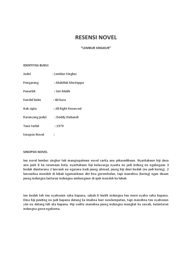 Resensi Novel Bsunda Languages Language Arts Discipline