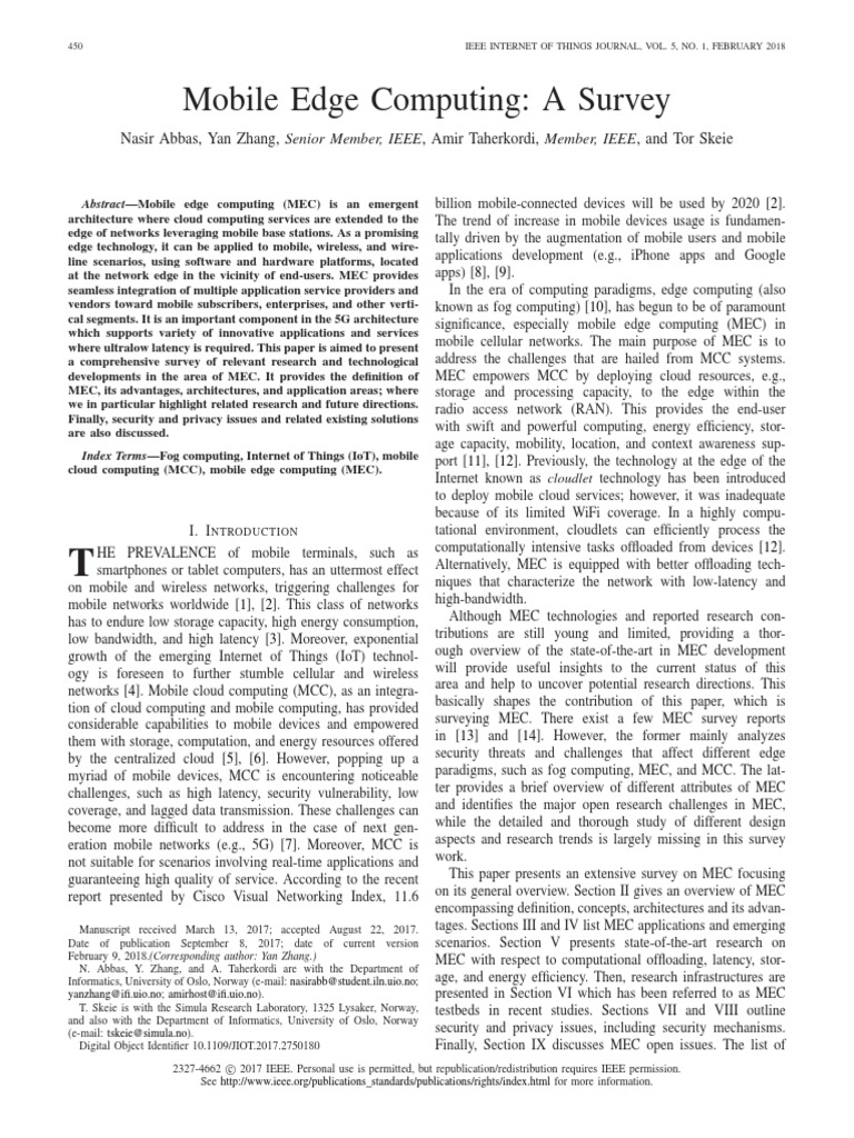 Mobile Edge Computing: A Comprehensive Survey | PDF | Cloud Computing ...