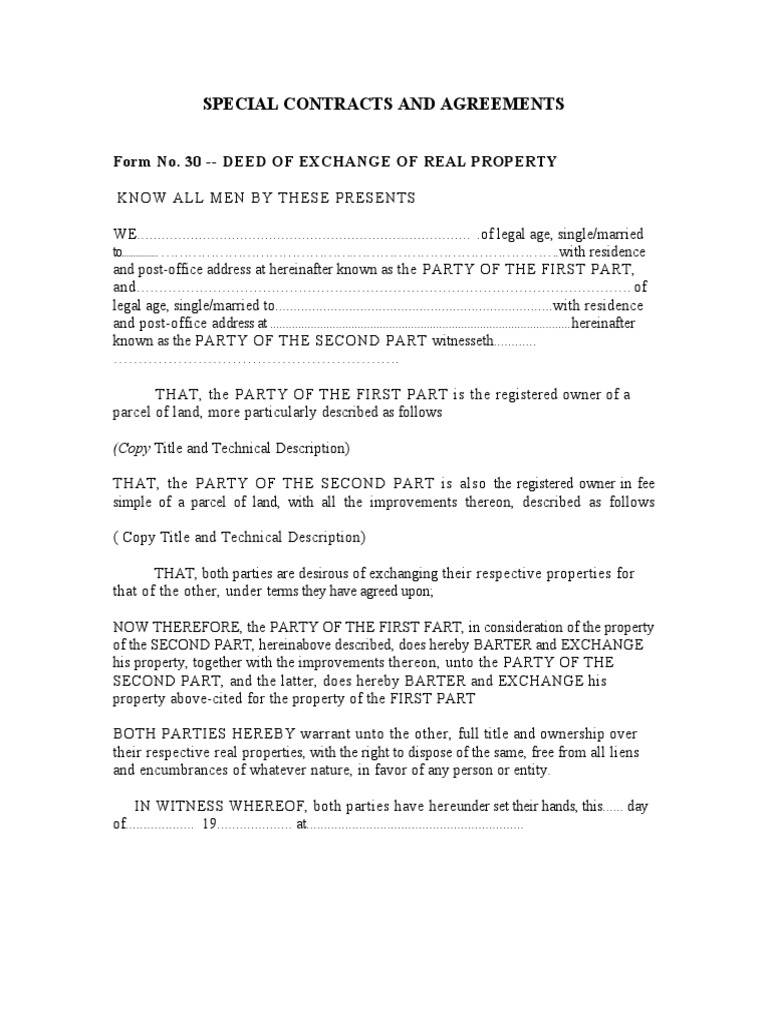 Deed of Exchange PDF Property Civil Law Law)