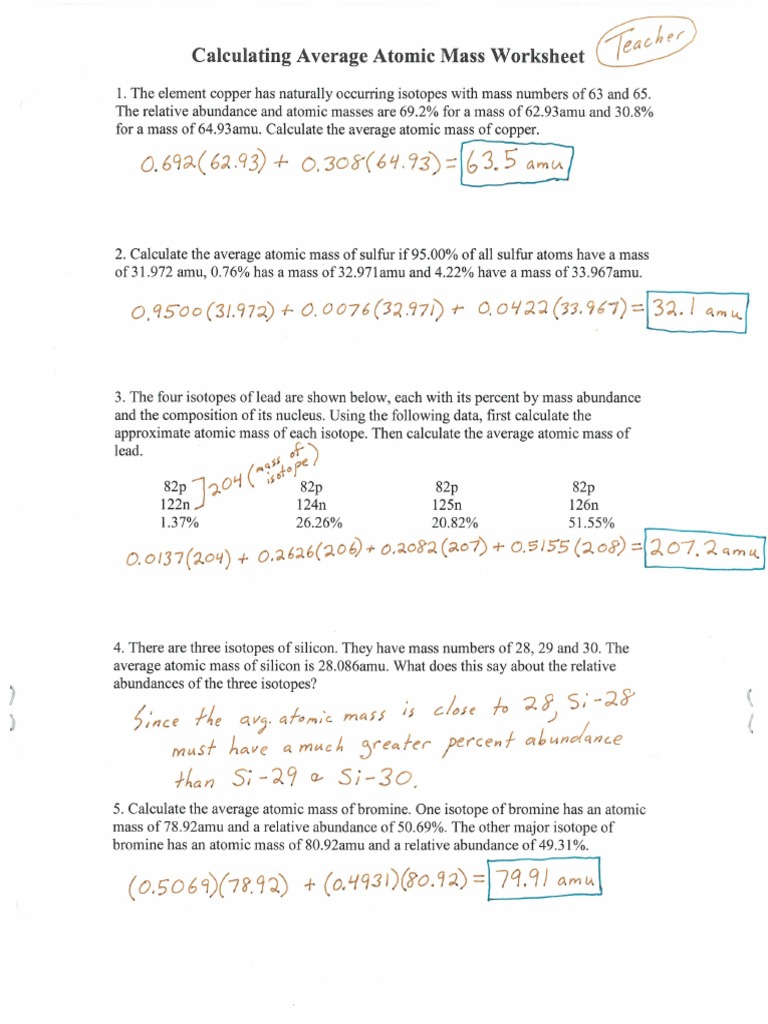 Average Atomic Mass Problems With Answers