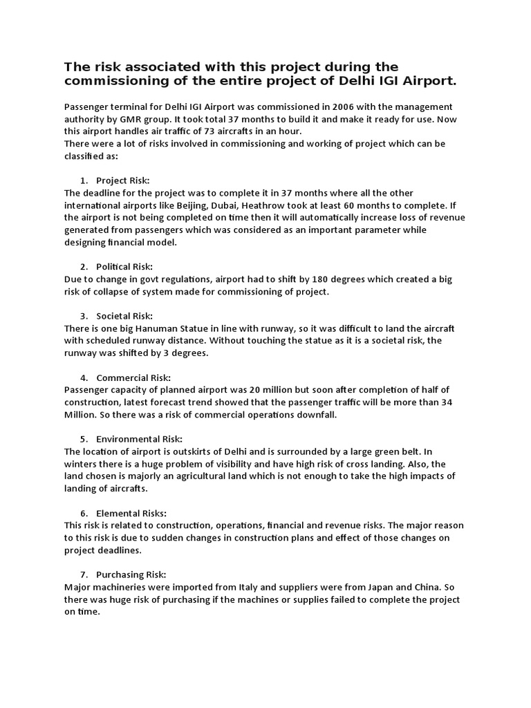 Risks in Delhi IGI Airport Commissioning | PDF | Airport | Transport