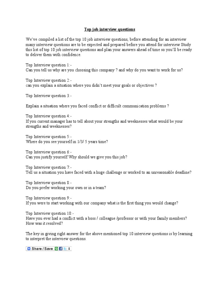Top 10 Job Interview Questions Explained | PDF | Career & Growth
