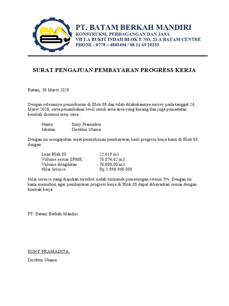 Surat Permohonan Pembayaran Proyek | PDF