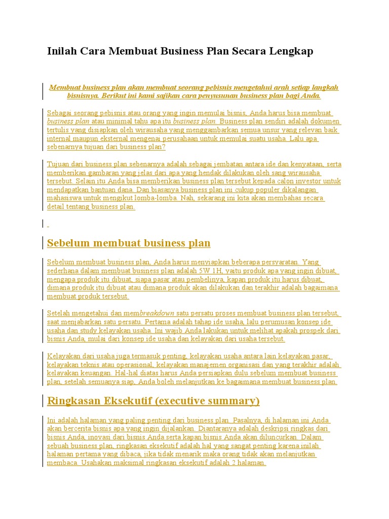 Contoh Cara Membuat Business Plan