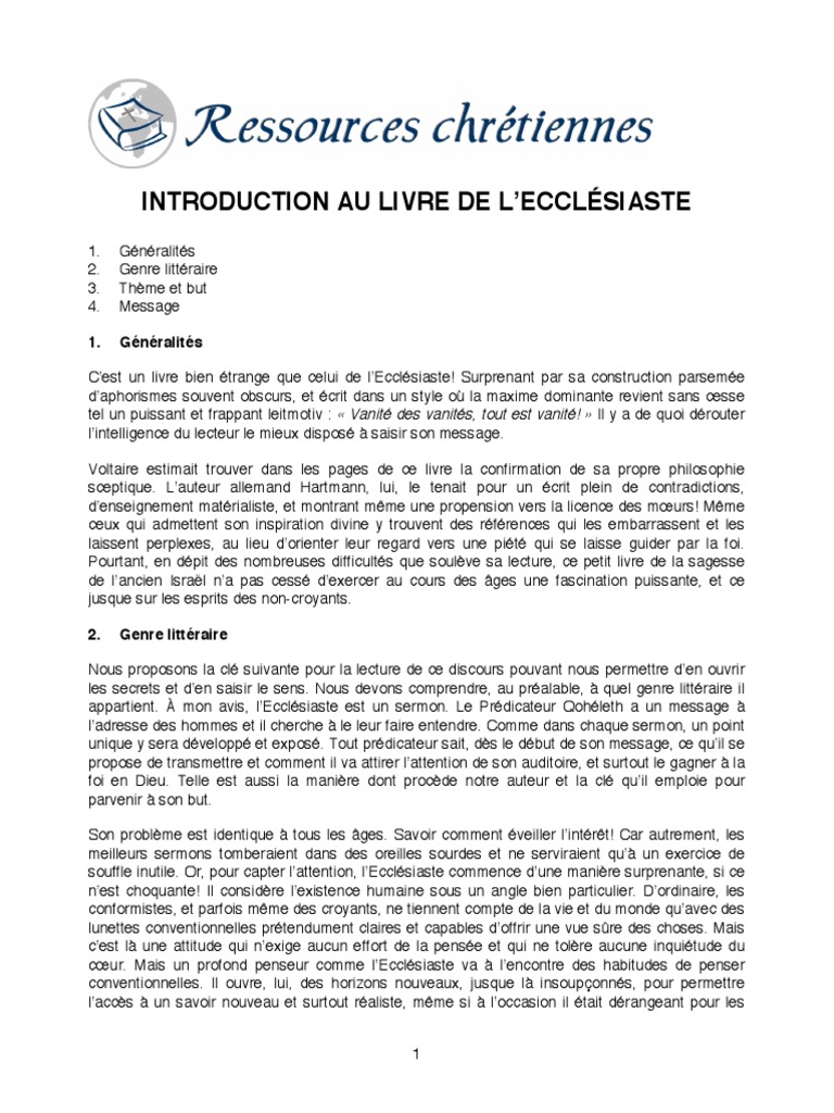 Aaron Kayayan - Introduction Au Livre de L'ecclésiaste PDF | PDF ...