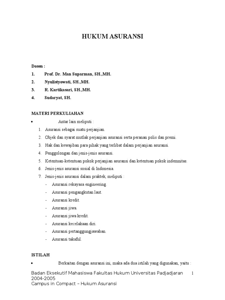 Materi kuliah hukum asuransi