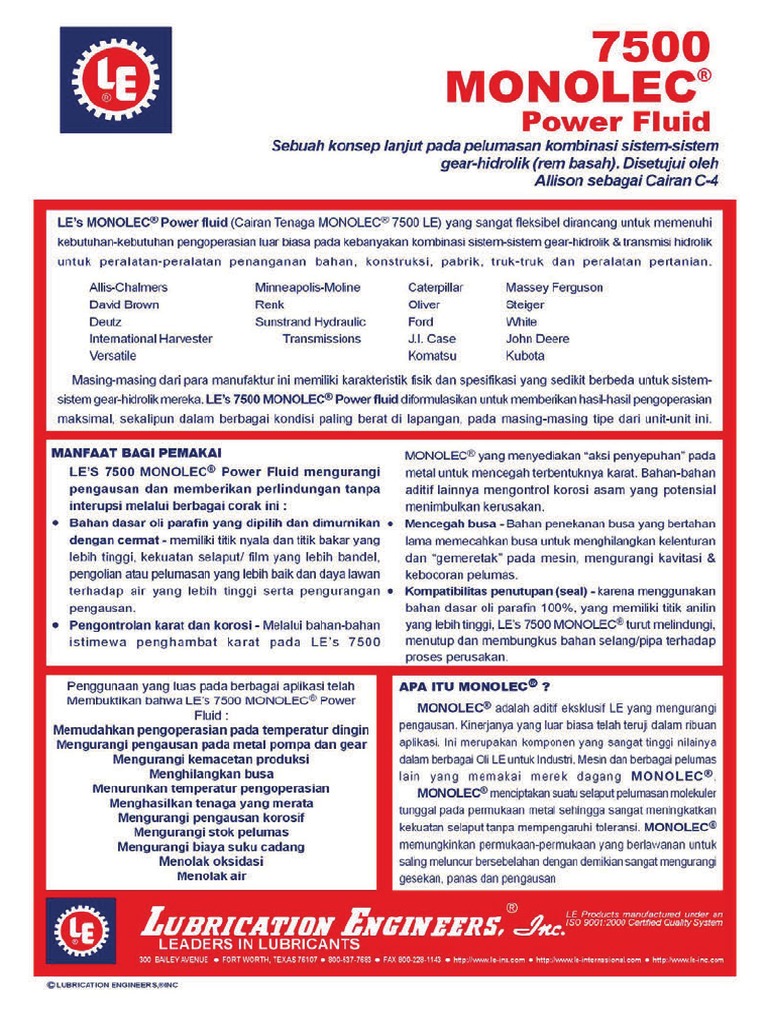 Monolec PDF PDF Wear Lubricant