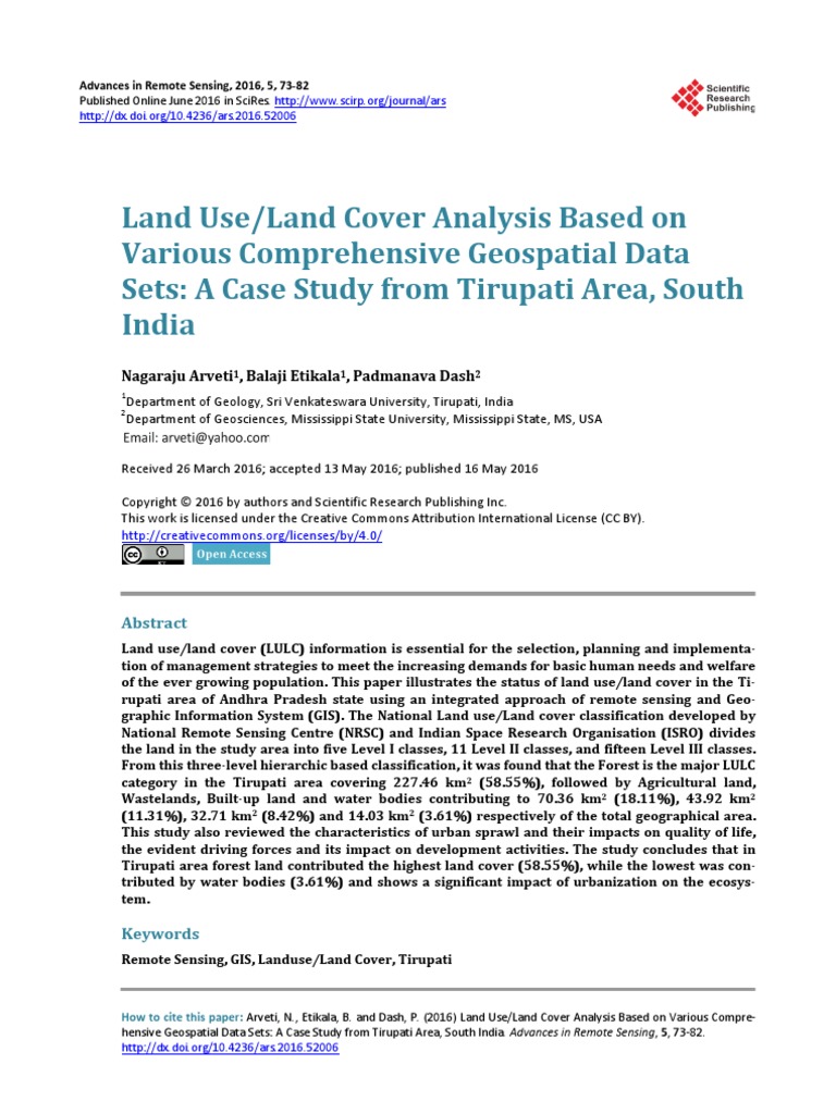 Land UseLand Cover Analysis Based On Various Compr | PDF | Geographic ...