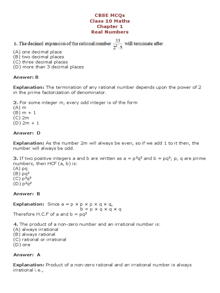Mathematics Mcqs Pdf Numbers Rational Number