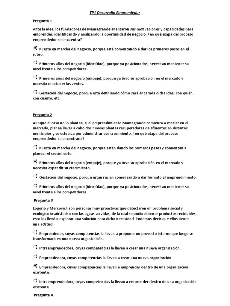 TP1 Desarrollo Emprendedor | PDF | Iniciativa empresarial | Mercado ...
