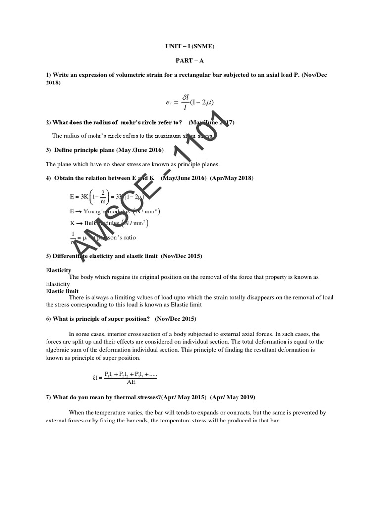 SOM Unit 1 - Watermark PDF | PDF | Deformation (Mechanics) | Elasticity ...