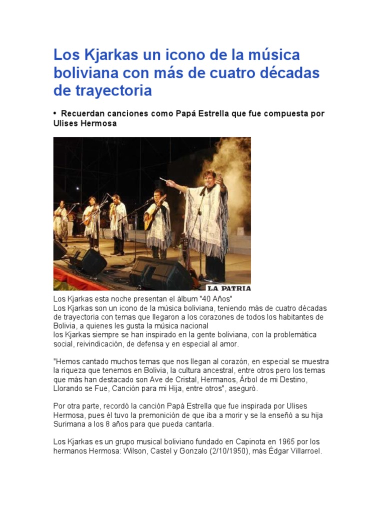Los Kjarkas Un Icono de La Música Boliviana Con Más de Cuatro Décadas ...