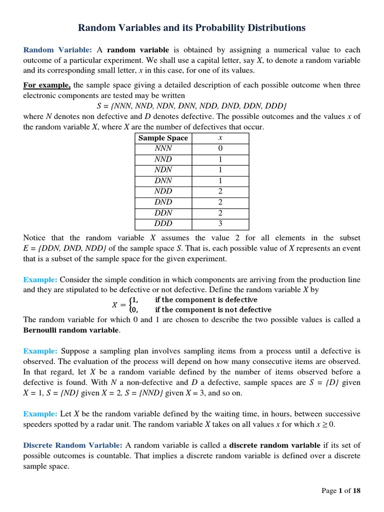 Random Variables and Probability Distributions | PDF | Probability ...