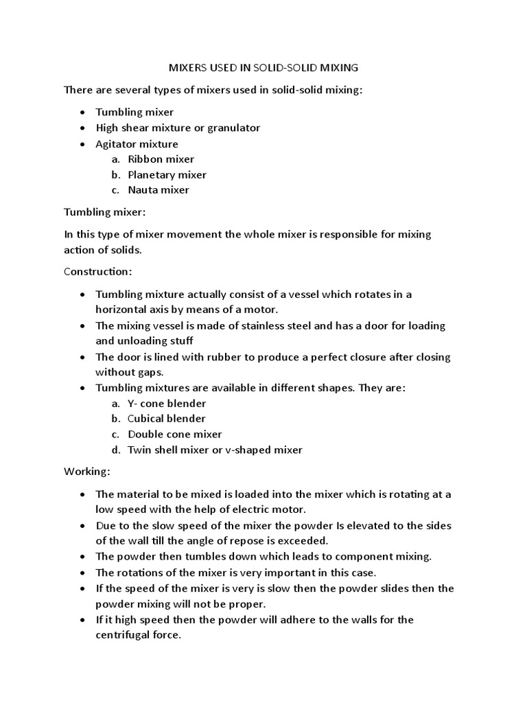 Solid-Solid Mixing Equipment Overview | PDF | Mechanical Engineering ...