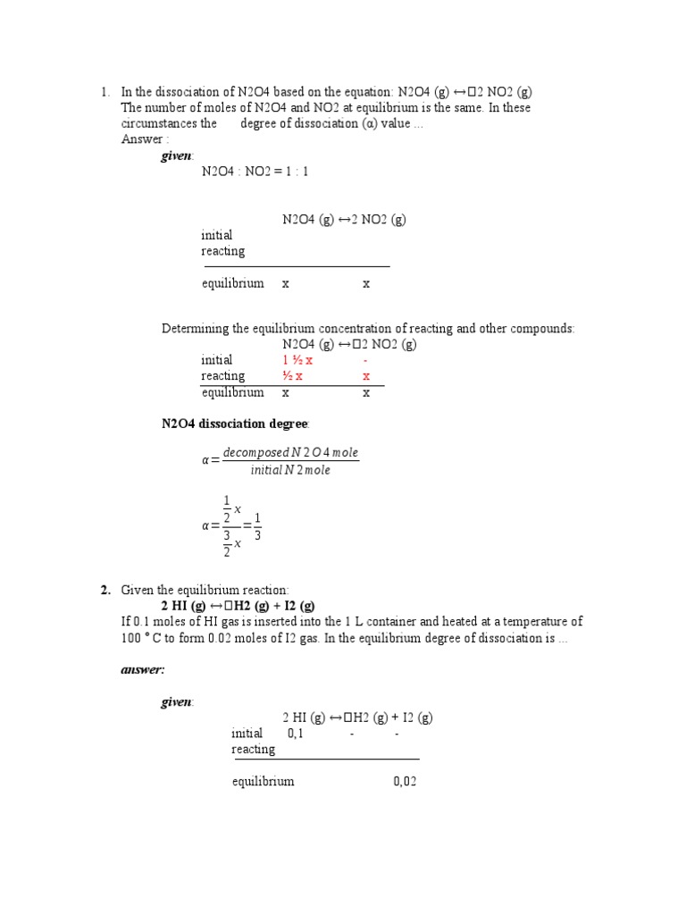 Determining Equilibrium Constants and Dissociation Degrees from ...
