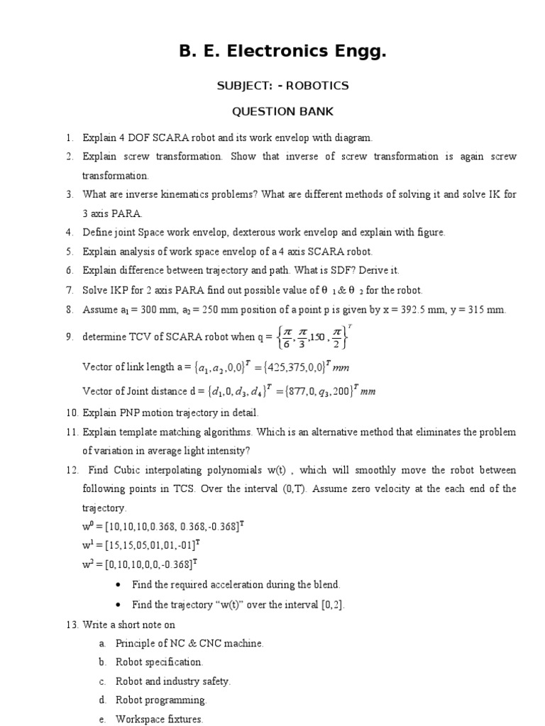 Robotics Question Bank with Answers | PDF | Teaching Methods ...