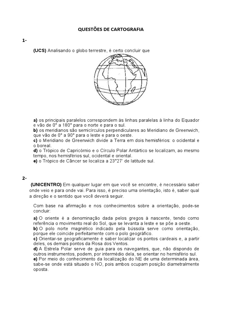 Questões de Cartografia | PDF | Trópicos | Longitude