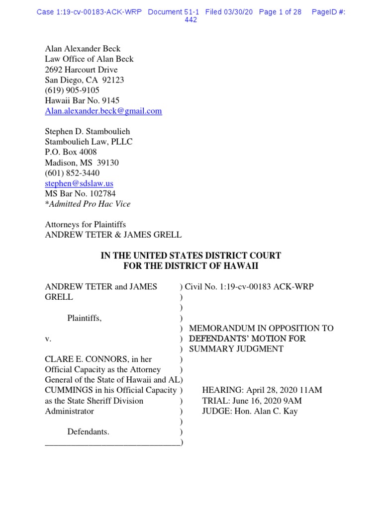 Teter/Grell Opposition To Defendants' Motion For Summary Judgement