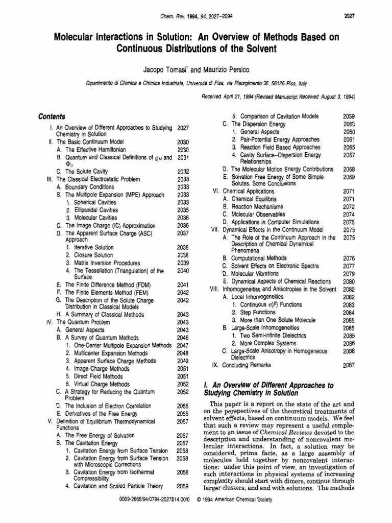 Overview of Solvent Interaction Models | PDF | Solvation | Quantum ...