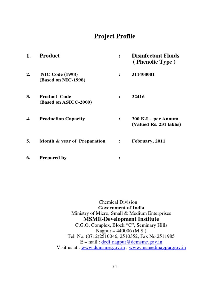 Project Profile On Disinfectant Fluids | PDF | Disinfectant | Net Income