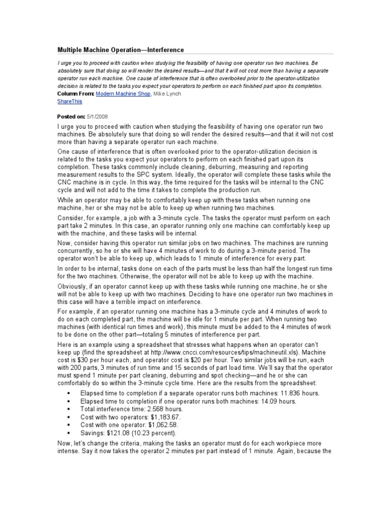 One Operator Running Two Machines—Interference Risks | PDF | Business