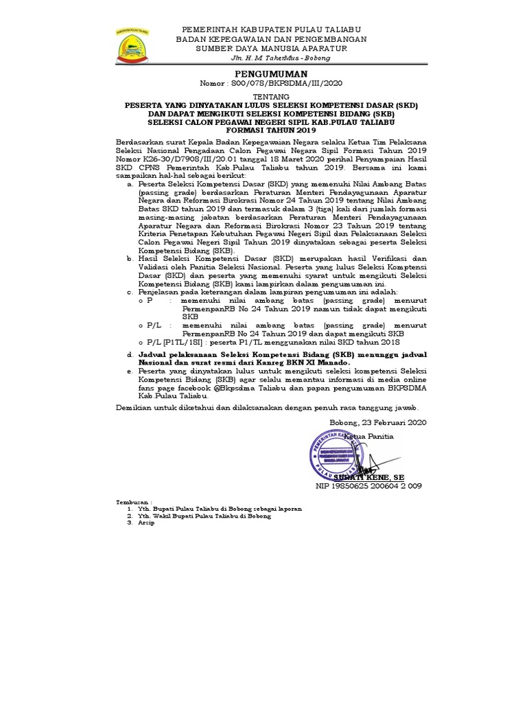 Pengumuman hasil skd taliabu full pdf