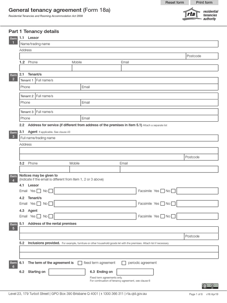 RTA General Tenancy Agreement Form18a PDF | PDF | Lease | Leasehold Estate