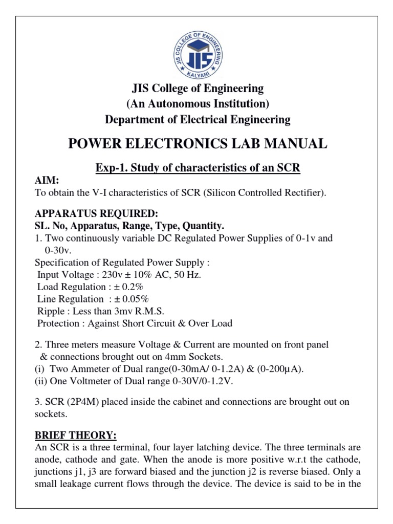 Ee694 Power Electronics Lab Manual PDF PDF Power Inverter Rectifier