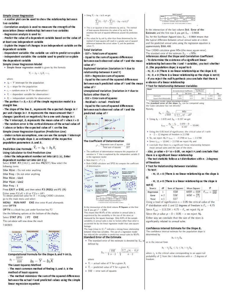 Crib Sheet 3 | PDF | Regression Analysis | Correlation And Dependence