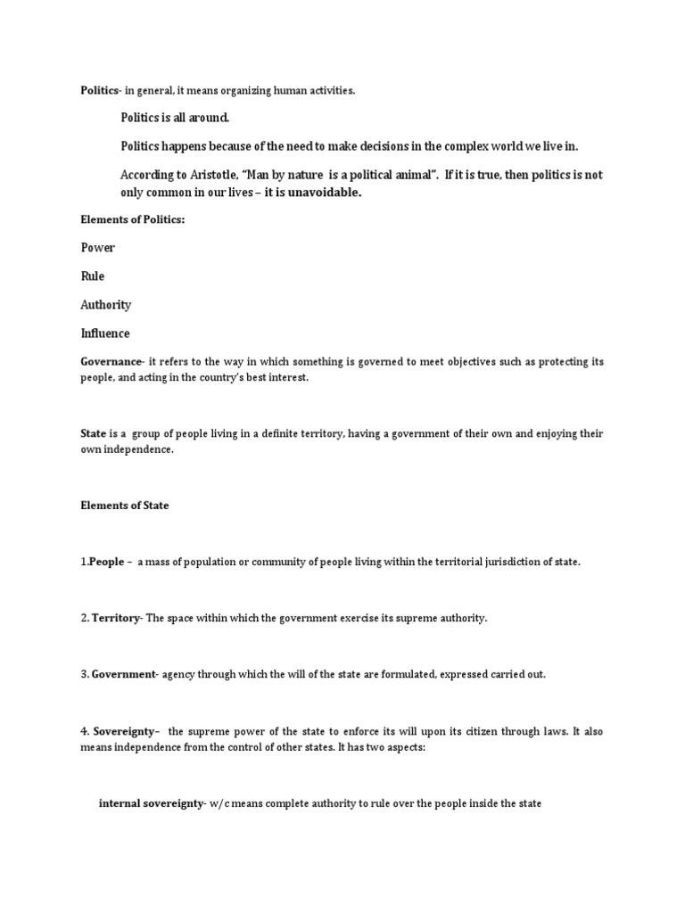 Understanding Politics and Government Elements | PDF | Social Science ...