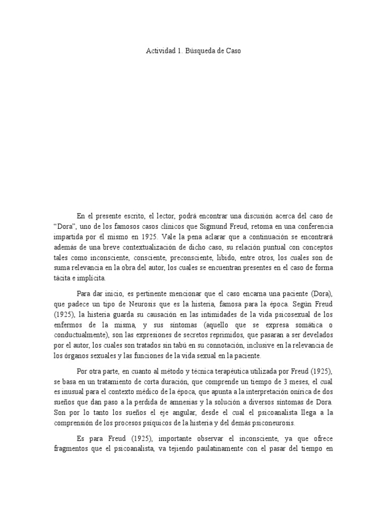Análisis del Caso Dora en Freud | PDF | Sigmund Freud | Psicoanálisis