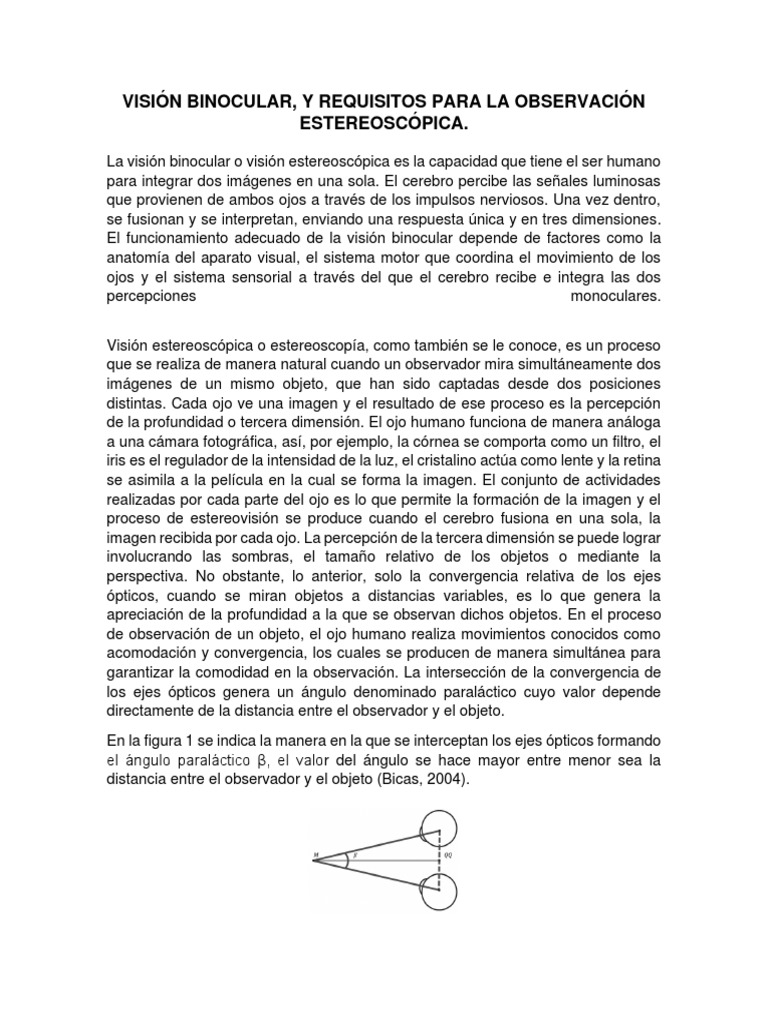 Visión Binocular, y Requisitos para La Observación Estereoscópica