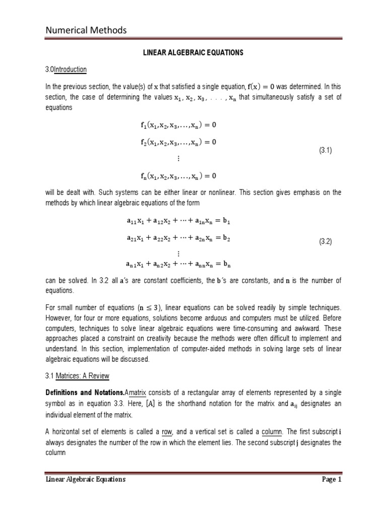 Solving Linear Algebraic Equations | PDF | Matrix (Mathematics) | Equations