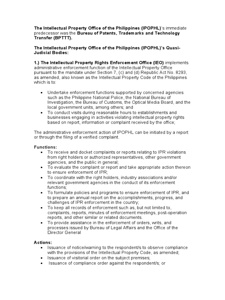 IPOPHL Functions and Enforcement Actions | PDF | Intellectual Property ...