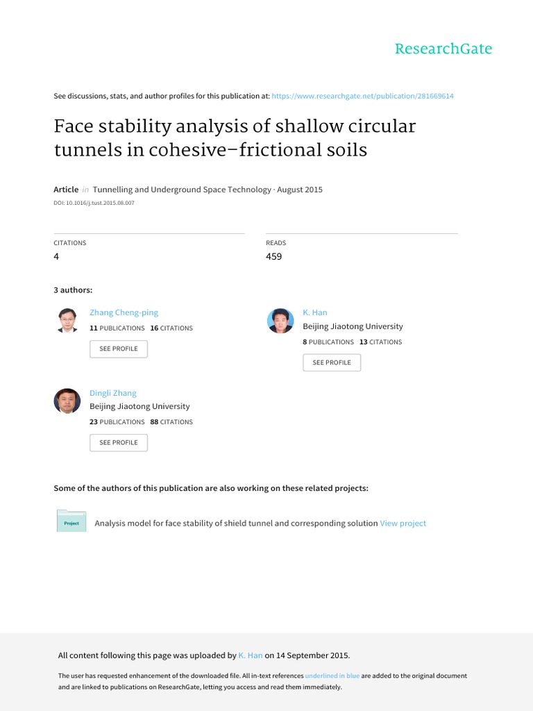 Face Stability in Circular Tunnels | PDF | Finite Element Method | Ellipse