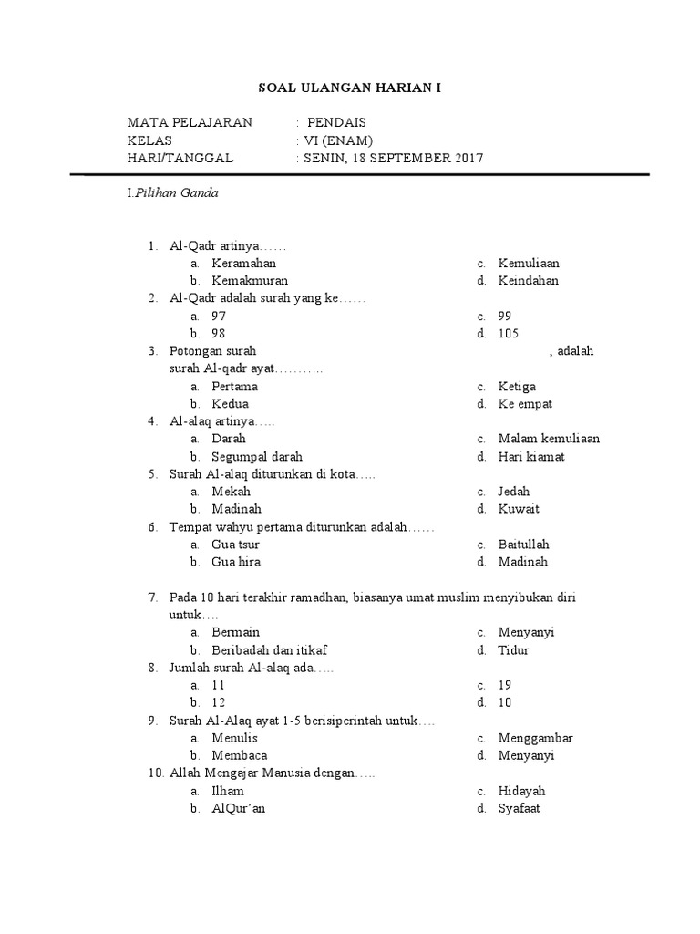Uh I Kelas Vi  PDF