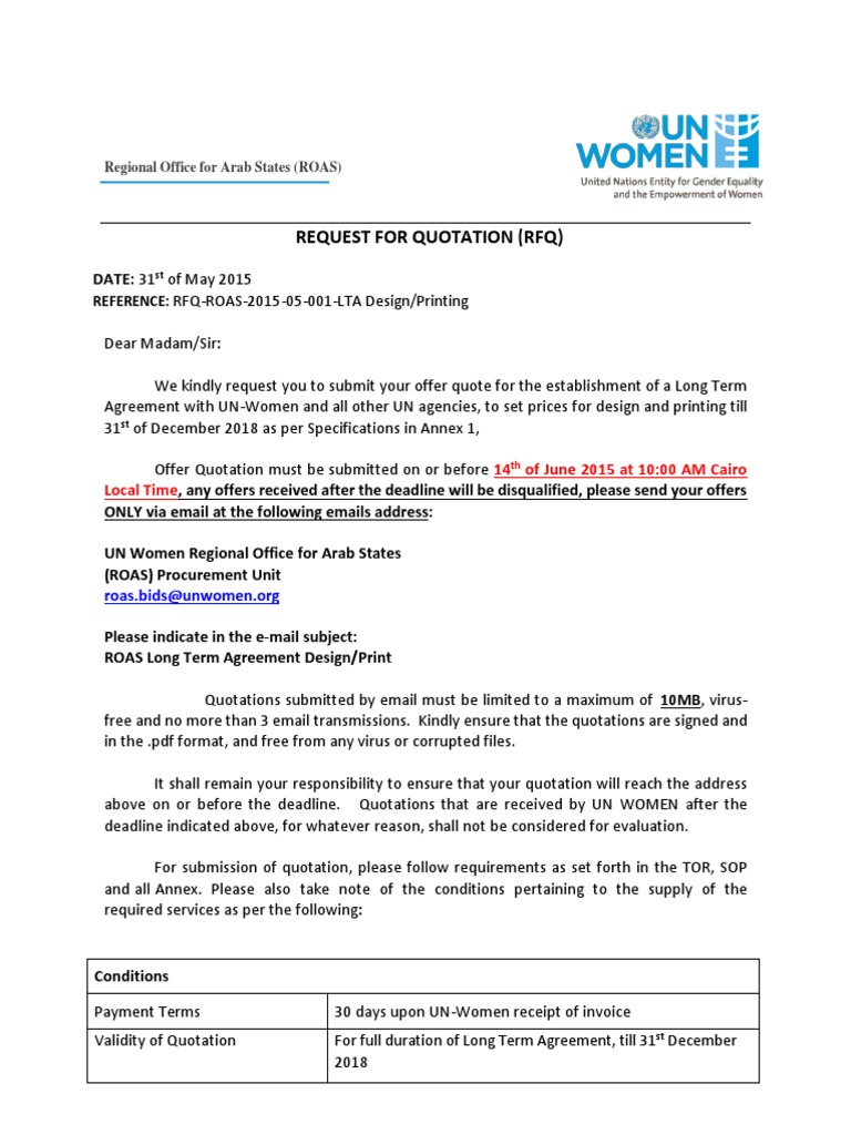 RFQ-UNWOMEN-LTA Design and Printing PDF | PDF | Procurement | Receipt