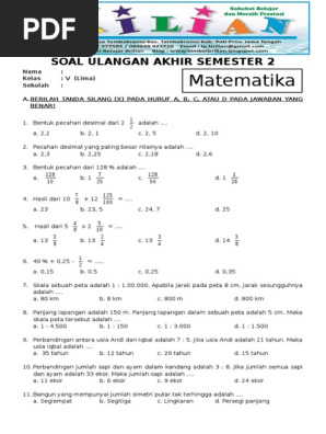 Soal Uas Matematika Kelas 5 Sd Semester 2 Dan Kunci Jawaban Pdf Pdf
