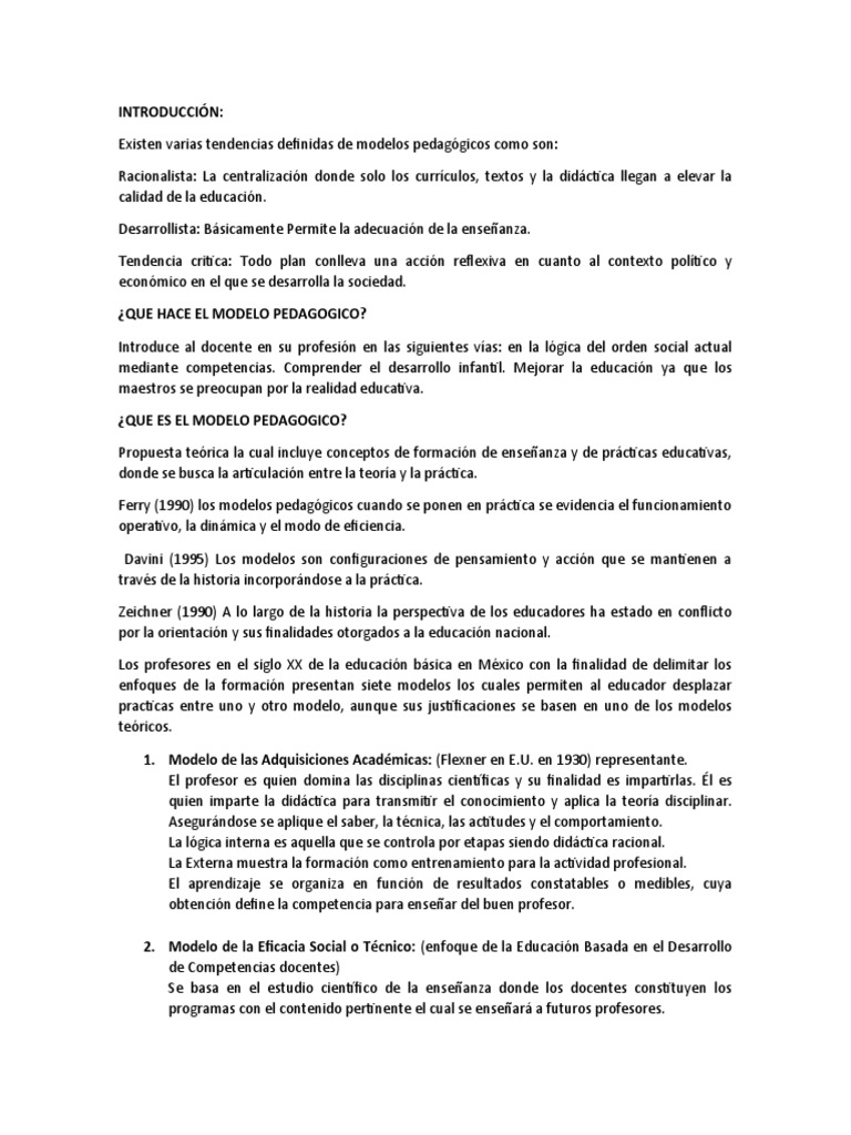 Modelos Pedagógicos y su Impacto Educativo | PDF | Maestros | Aprendizaje