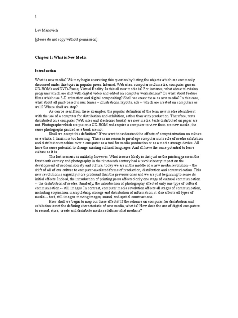 Manovich What Is New Media PDF Data Compression Mass Media