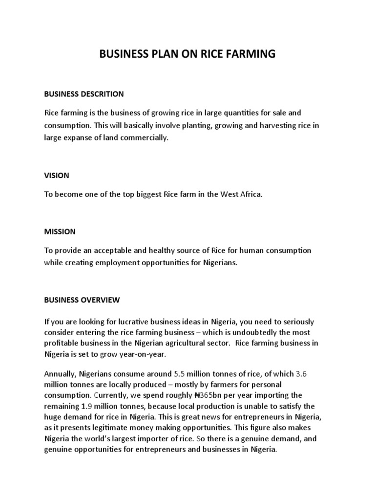 Rice Farming Business Plan in Nigeria | PDF | Rice | Cereals
