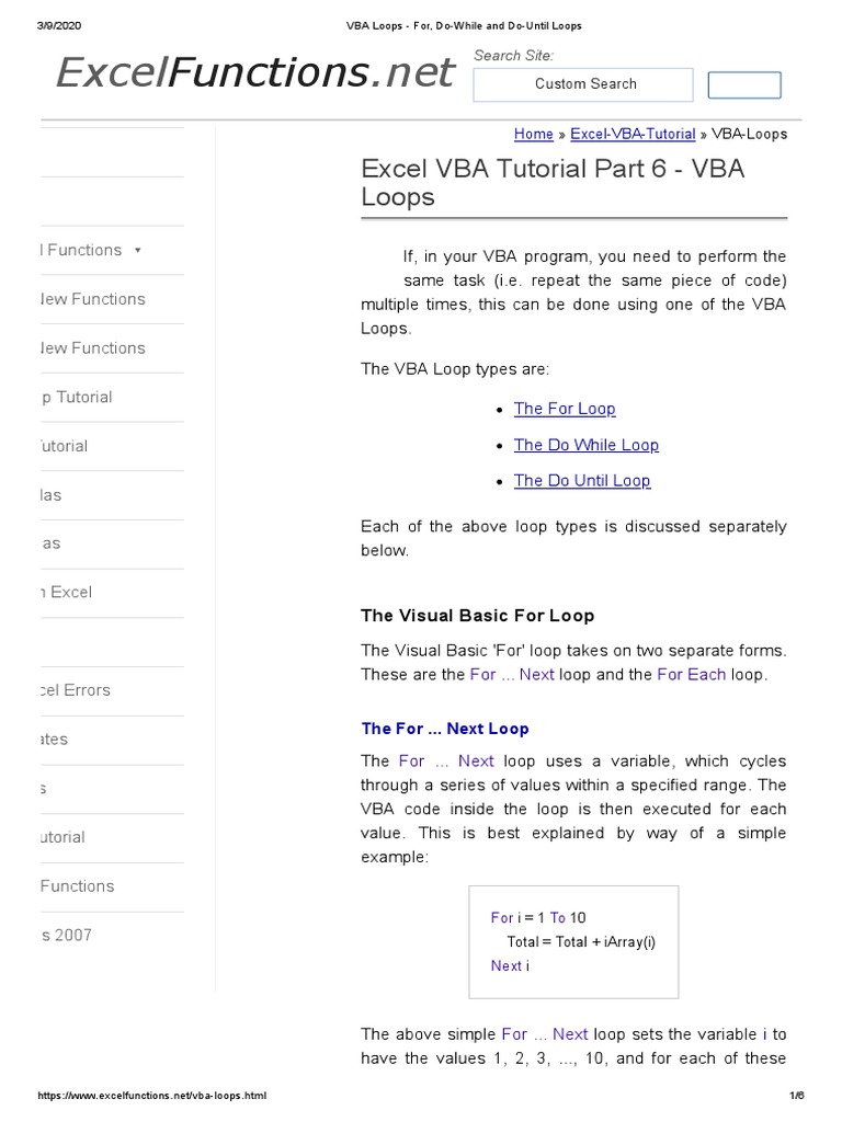 VBA 6 Loops - For, Do-While and Do-Until Loops | PDF | Control Flow ...